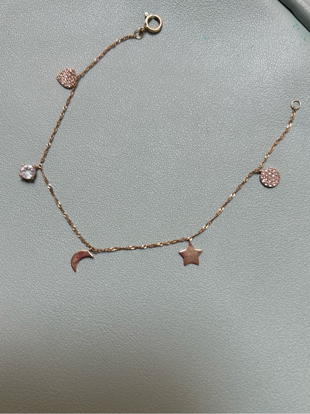 14 k Delicate Gold Charm bracelet- Moon & Star